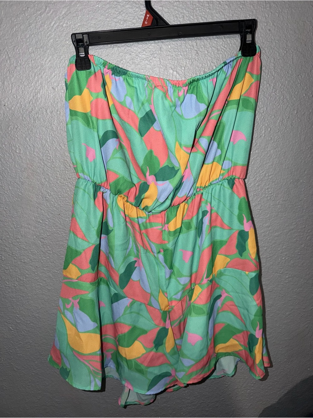 Pink Lily Mint Green Floral Strapless Romper